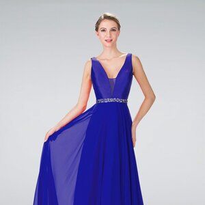 NEW ROYAL SLEEVELESS A-LINE EMBROIDERED CHIFFON DRESS WITH ZIPPER BACK GL2293